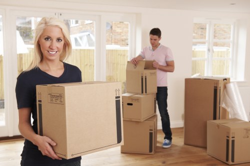 Movers carrying boxes during a same day removal in Plumstead